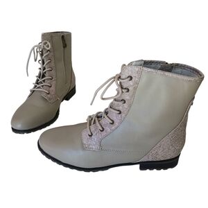 Sporto Ankle Boots Women's Size 10 M Cream Lace-Up‎ with Faux Snake Print